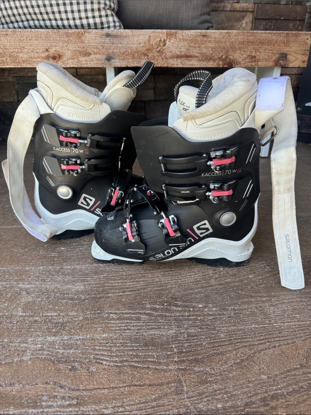 Salomon Black & White Ski Boots with Pink Accents